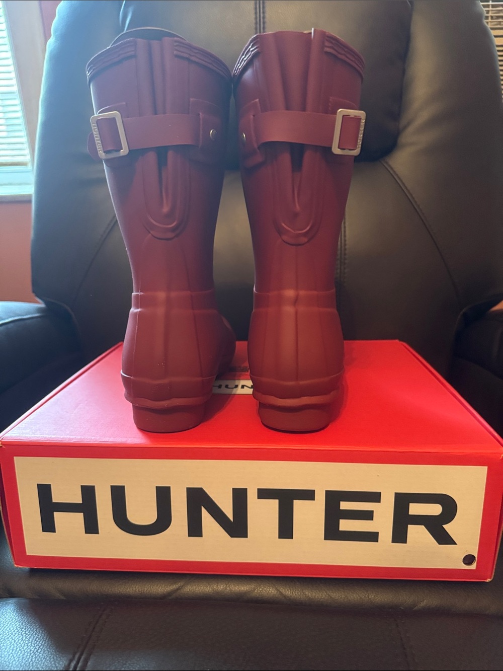 Hunter Women's Original Back Adjustable Short Boots - Burgundy Red color New - Picture 2 of 8